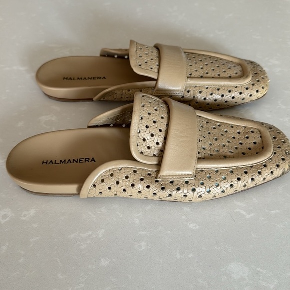 Halmanera Tan Laser Cut Accents Italian Leather Mules Size 9.5 - Picture 2 of 10